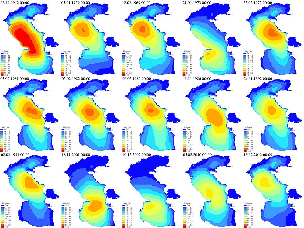 Штормовые ситуации в Каспийском море по результатам расчетов